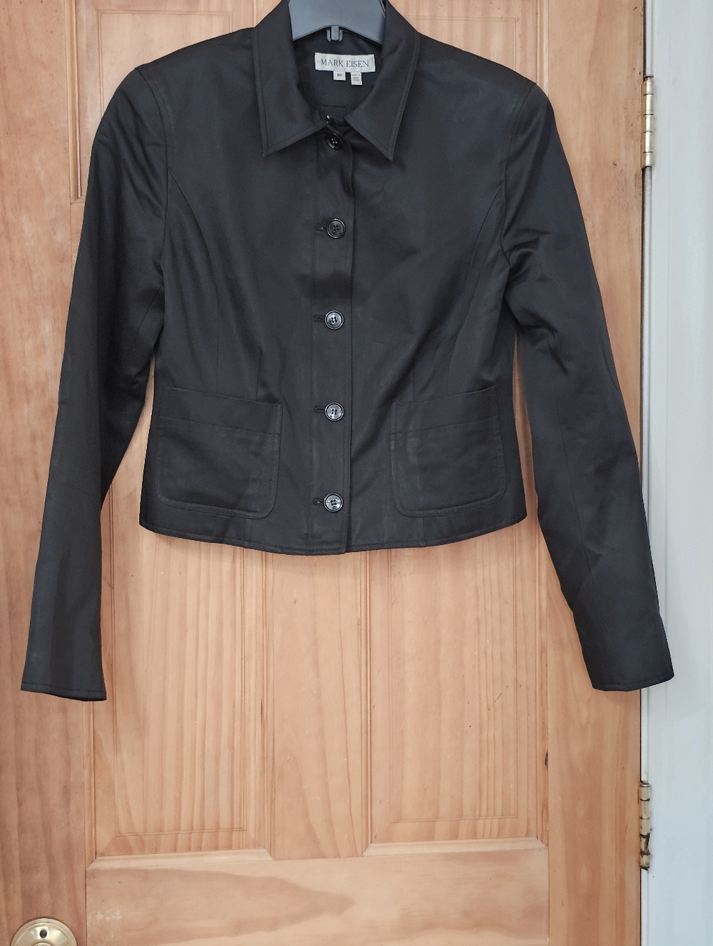 Mark Eisen Vintage Y2K Cropped Black Fitted Button Front  Blazer Jacket, Size 10